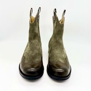 NEW BUSSOLA NORFOLK Olive Suede Women’s Western Cowboy Ankle Boots Size: 38/ 7.5